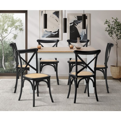 Oikiture 160cm Extendable Dining Table with 6PCS Dining Chairs Crossback Black - Picture 2 of 10