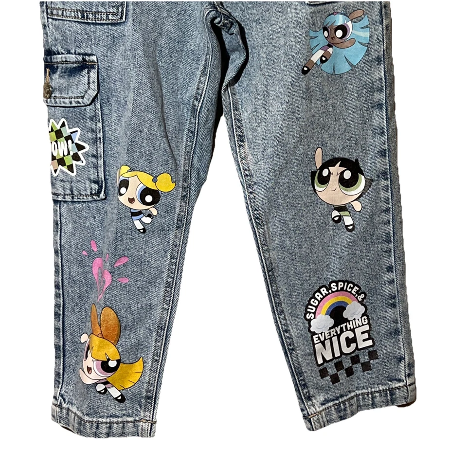 The Powerpuff Girls Justice Jeans Girls Sz 7 Easy Fit Acid Wash Mom Cargo EUC - Image 3 of 4