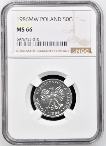 Poland 50 Groszy 1986 NGC MS 66 UNC Aluminum
