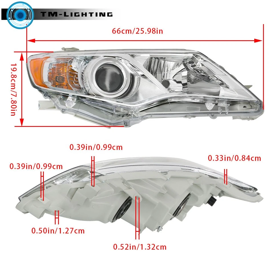 Headlight For Toyota Camry 2012-2013-2014 Chrome Housing Pair Projector Halogen - Image 4 of 4