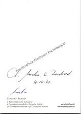 2x Original Autogramm Christoph Blocher Politiker Schweiz /// Autogramm Autograp