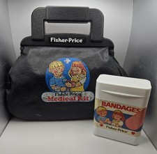 Vintage 1987 Fisher Price Black Doctor Medical Kit Bag w/Bandages Container     