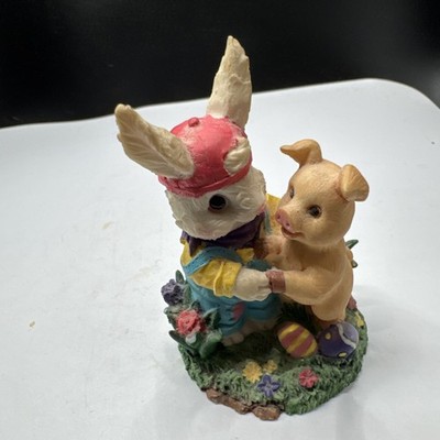 Easter Bunny Rabbit Colorful Pig Holiday Decor Vintage