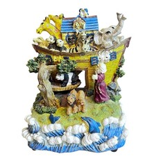 Figurine musicale vintage Arche de Noé animaux vagues joue gouttes de pluie figurines tourbillon
