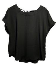 BANANA REPUBLIC WOMEN  S TOP BLOUSE BLACK SHORT SLEEVE CHIFFON SZ MEDIUM