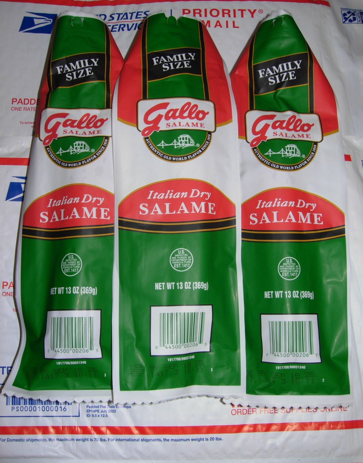3- PACK GALLO ITALIAN SALAMI DRY SALAME "Family Size" 13 Oz Each Fast & Fresh