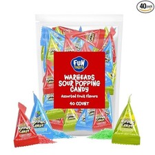 Warheads Sour Popping Candy - 40 Count Bag - Assorted Fruit Flavors..