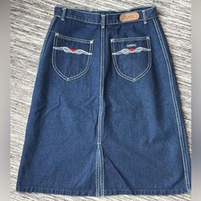 New Gitano Vintage Denim Jean Skirt Dark Blue Wash Hearts Size 13/14