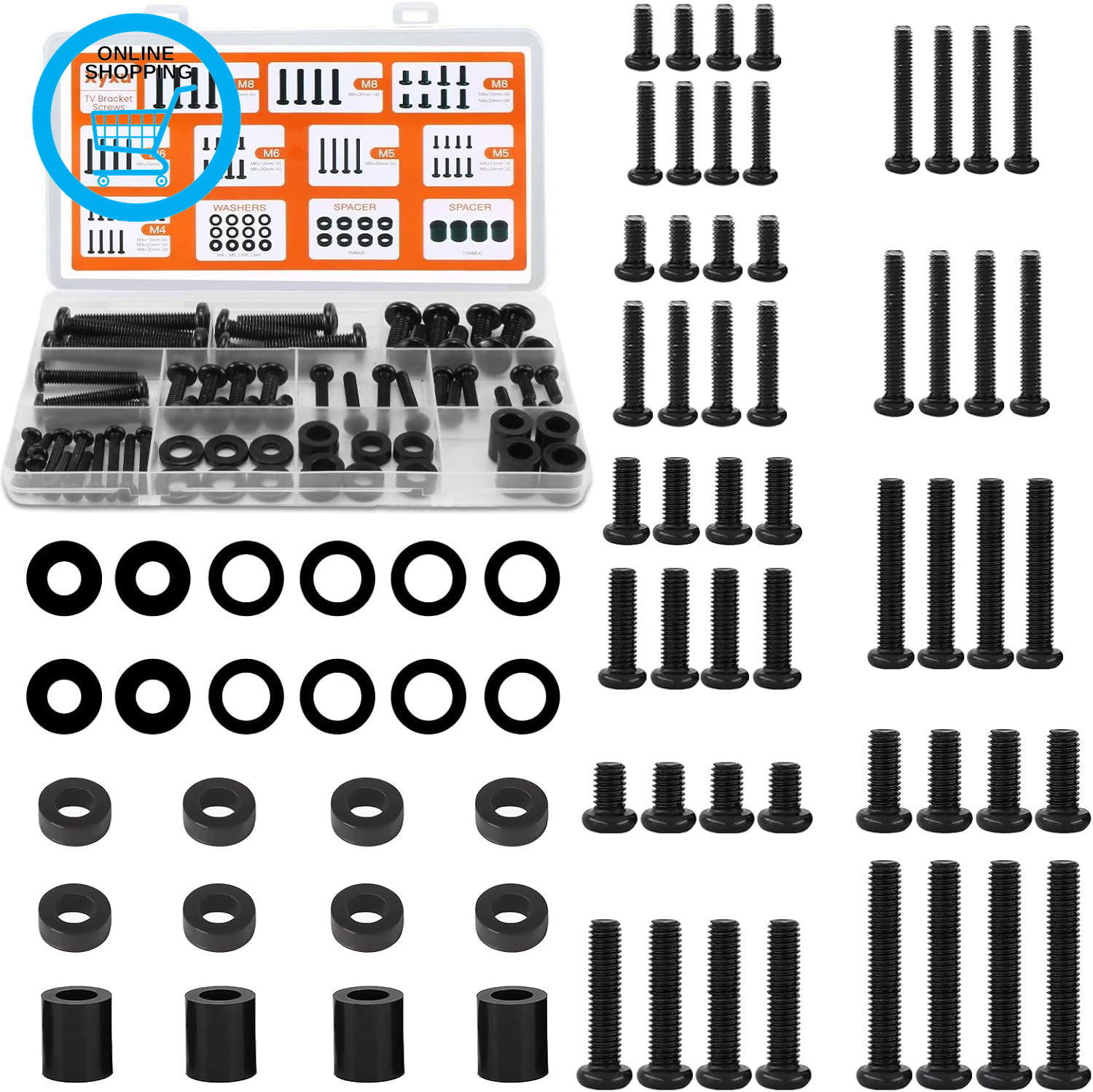 TV Bracket Screws, 76PCS TV Mounting Screw Kit with M4 M5 M6 M8 Universal VESA S