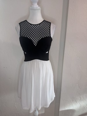 Sandro Paris Rubis Black White Mesh Cutout Cocktail Dress Size 1 US 2/4 Small