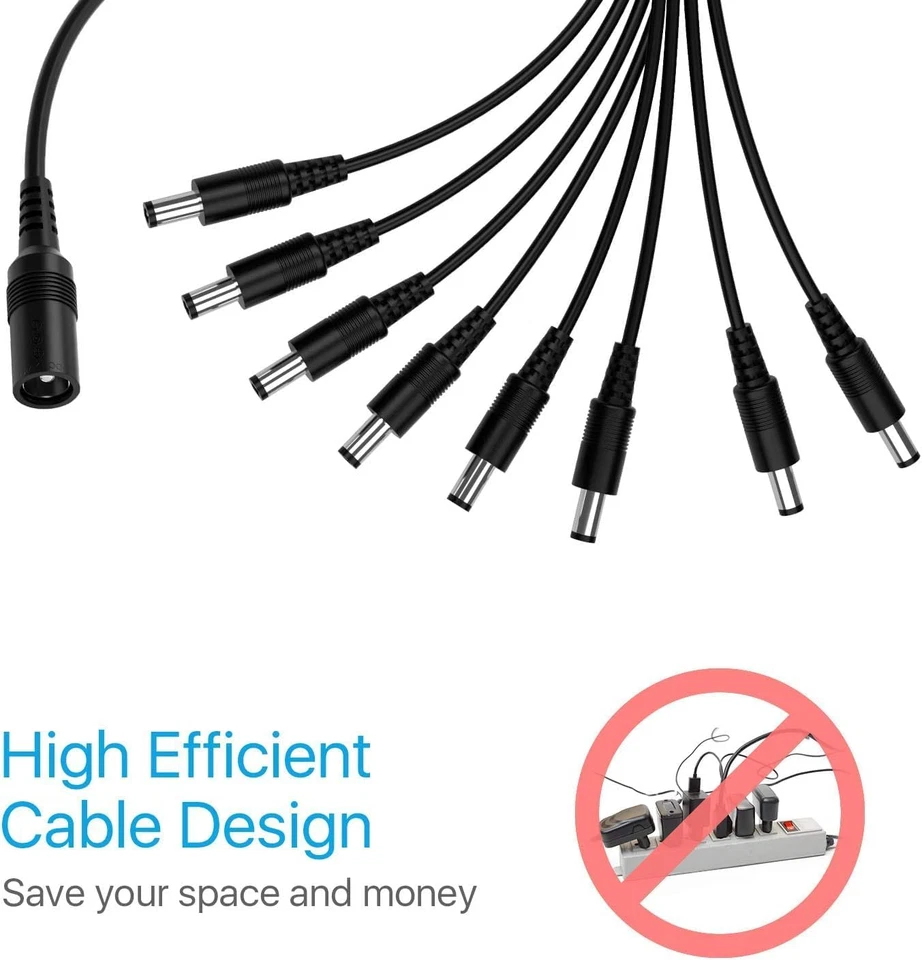 ZOSI DC 1 Female to 8 Male Output Power Splitter Cable Y Adapter for CCTV Access - Image 4 of 4
