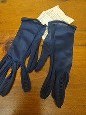 Ladies Vintage Dress Gloves 1 Pair Navy Blue Nylon Wrist Length