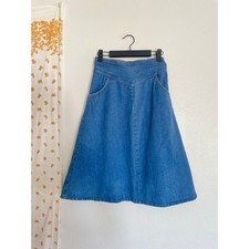 Vintage 70s Woolco Denim Wrap Midi Skirt Western Yoke Size 13