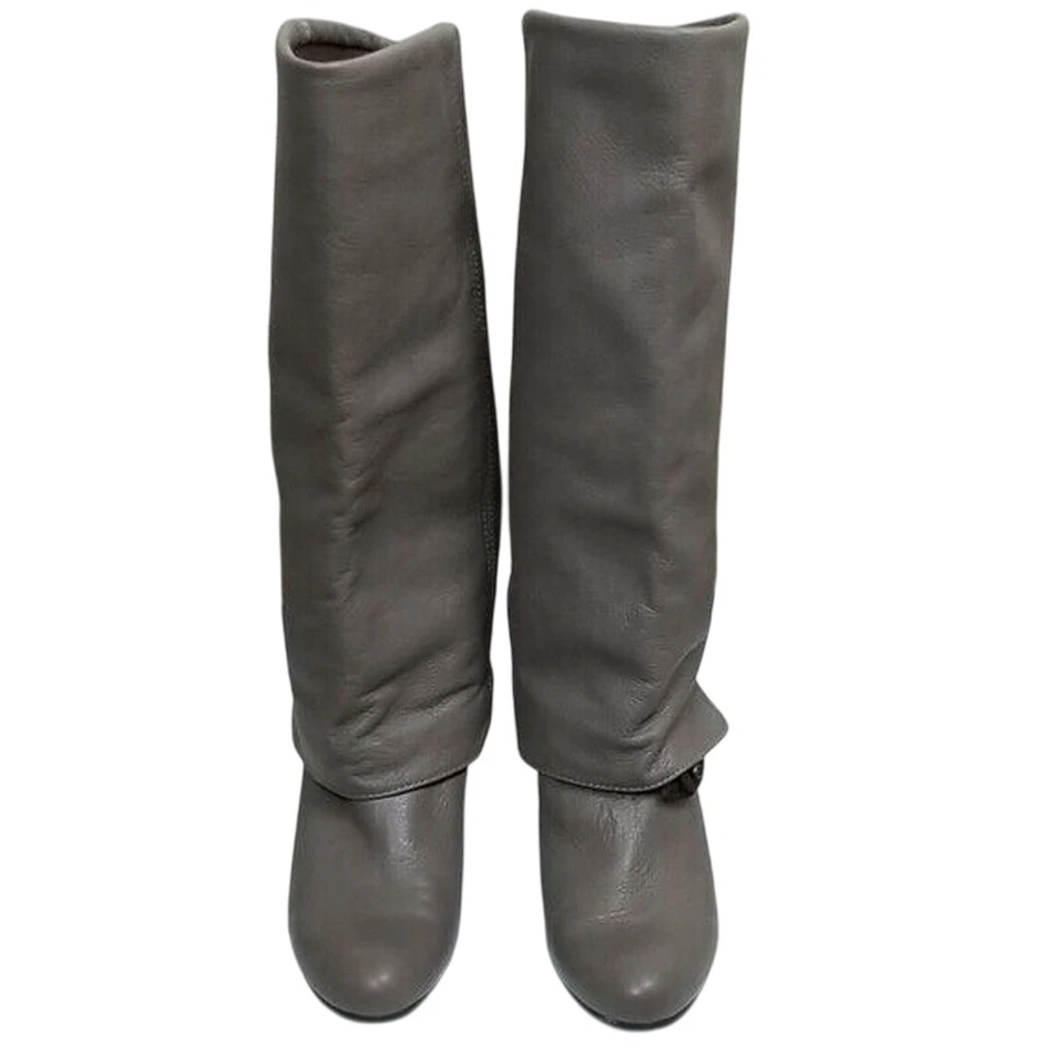 Lili Mill Lilimill Botas Mujer 8 Gris Cuero Tacón Medio Pantorrilla Botas Pull On Foto 3 de 4