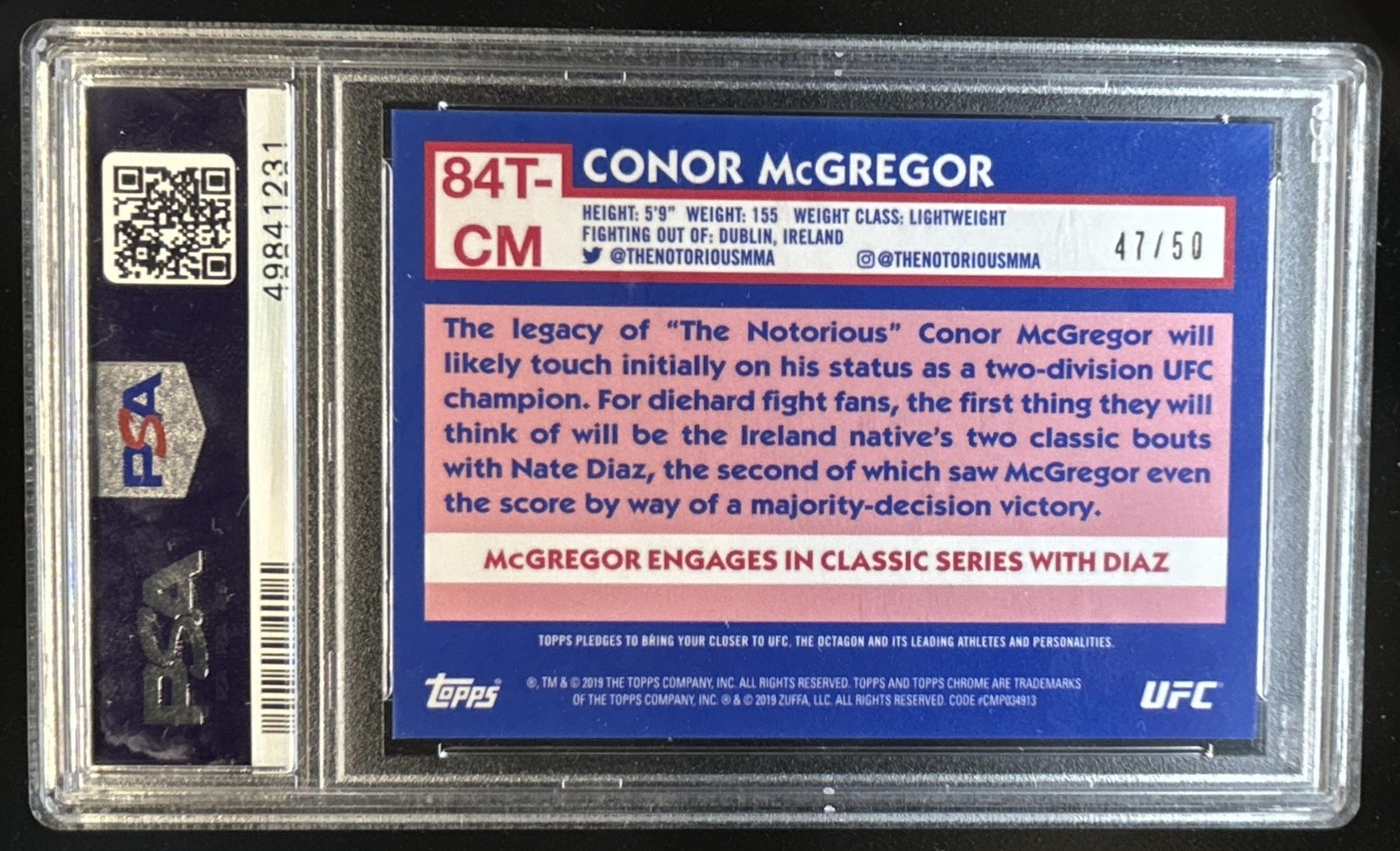 2019 Topps Chrome UFC Conor McGregor 1984 Pulsar #/50 PSA 9 view 2