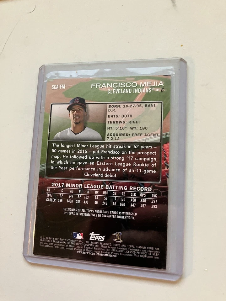 2018 Topps Stadium Club - Autographs Francisco Mejia #SCA-FM (AU, RC) - Image 2 of 2