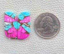 29 Ct Natural Cotton Candy Pair Kingman Turquoise Fancy Cabochon Gemstone DL 55