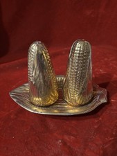 Vintage Corn On The Cob Salt & Pepper Shaker Set With Dish See Photos For Damage