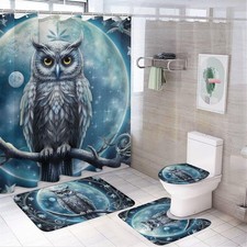 Dunmat Fantasy Owl Shower Curtain Set for Bathroom 4Pcs Mystery Cool Animal B...