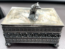 Antique Silver Plated Box w/ Fox or Dog On The Lid - Victorian or Art Deco-era☚☚
