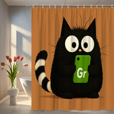 Funny Black Cat Shower Curtain for Cute Bathroom Decor