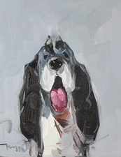 Hound Dog Black & White Art PRINT Painting Canvas By Artist Jose Trujillo