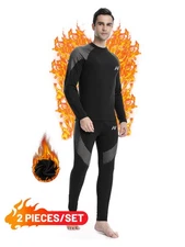 Men's Fleece Thermal Underwear Set Long Johns Top&Bottom Winter Warm Base Layer