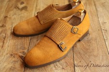 Alexander McQueen Tan Suede Studded Double Monk Buckle Shoes Men's UK 10 US 11