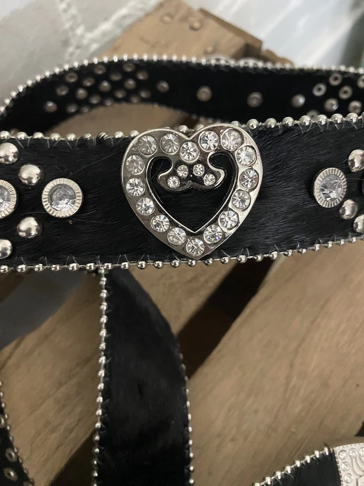 Montana West 女式西部水钻女牛仔腰带印花 38 码黑色皮  — 第 3/4 张图片