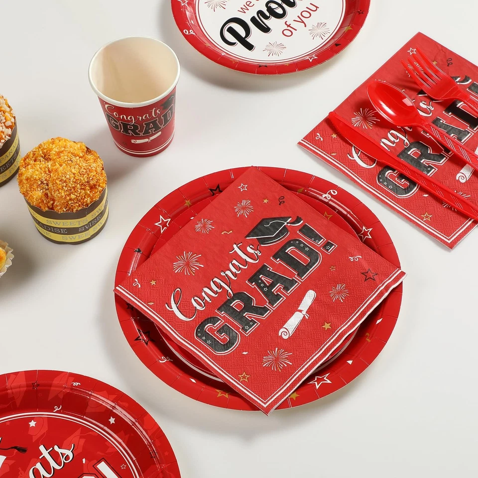 Graduation Party Supplies Decorations Class of 2025, 357 Pcs Red Disposable D... - Image 3 of 4