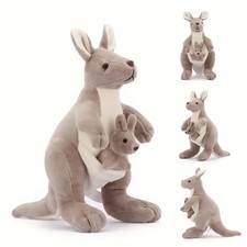Simulation Kangaroo Plush Toy with Baby Joey Stuffed Animal Hugging Doll 28cm