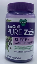 Vicks ZzzQuil Pure Zzzs Sleep+ Immune Support ~ 60 Gummies ~ EXP 7/26 ~ SEALED