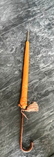 RARE ANTIQUE PK Polan Katz Nylon Umbrella Parasol leather Handle Tassel  Cover