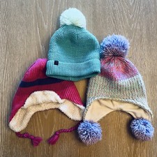 Girls One Size Fits Most Lot Of 3 Warm Winter Hats Pink Purple Turquoise