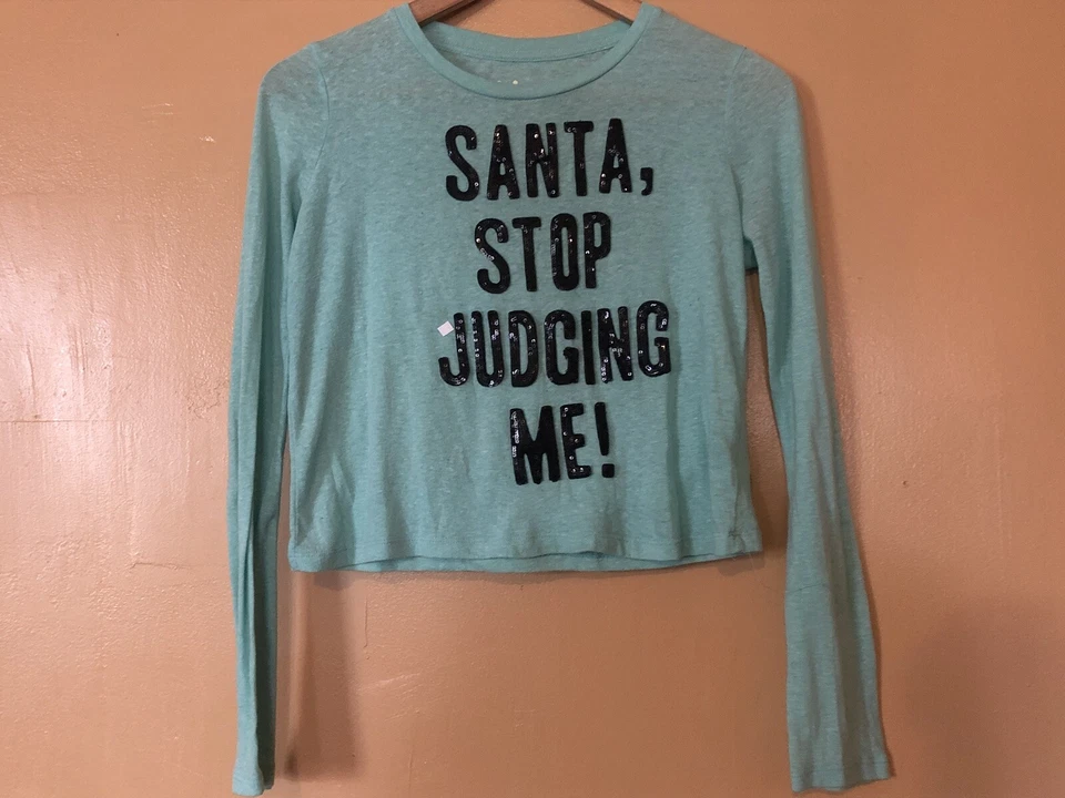 Aeropostale Junior Girl's Size MED Top Crop Crew Neck Blue Sequin Long Sleeve - Image 3 of 4
