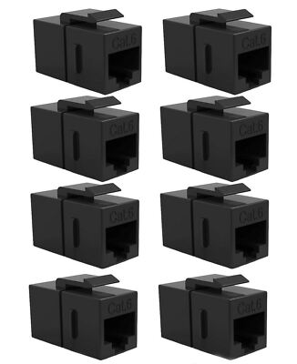 8x CAT6 Keystone Ethernet RJ45 Network Coupler Cable Wall Plate Extender Black