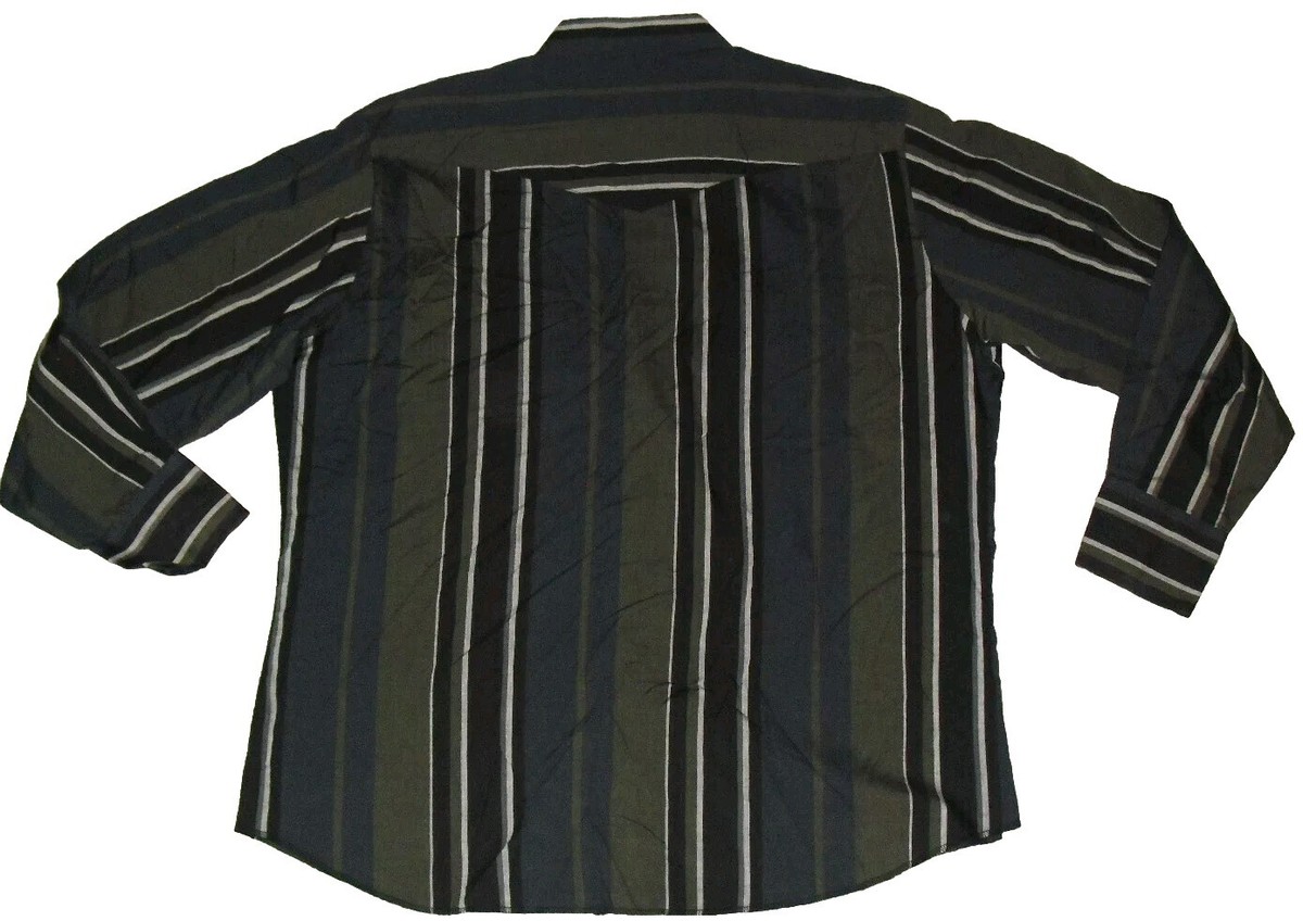Frontier 90s Vintage Mens Pearl Buttons Striped Long Sleeve