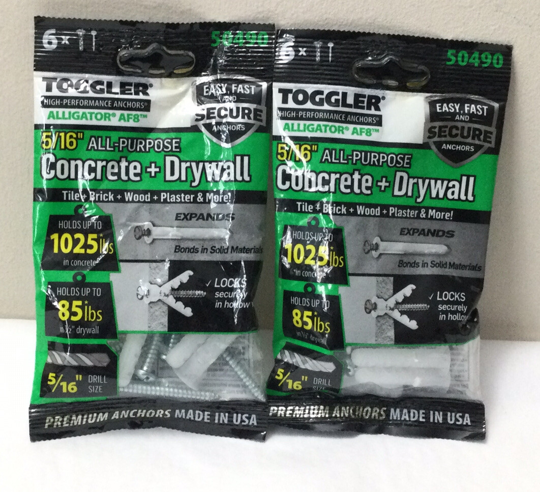 Toggler 12Pack Wall Anchors AF8 Alligator 5/16" Concrete + Drywall