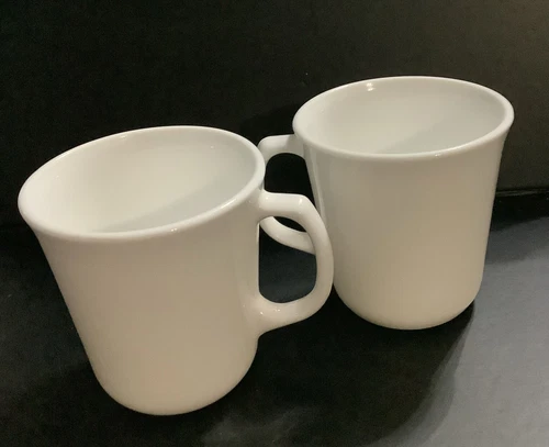 Vintage Corning Coffee Tea Cup Mugs (2) Marked 27 & 21 White Glass Cup - USA