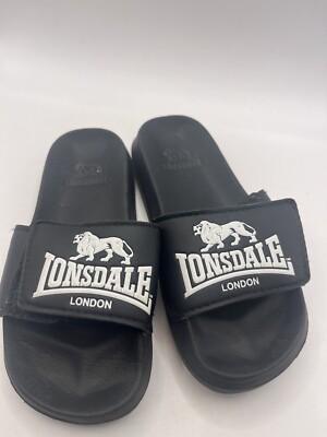 Lonsdale Slides Sandals Flip Flops Kids Size 11 Beachwear Thongs Black