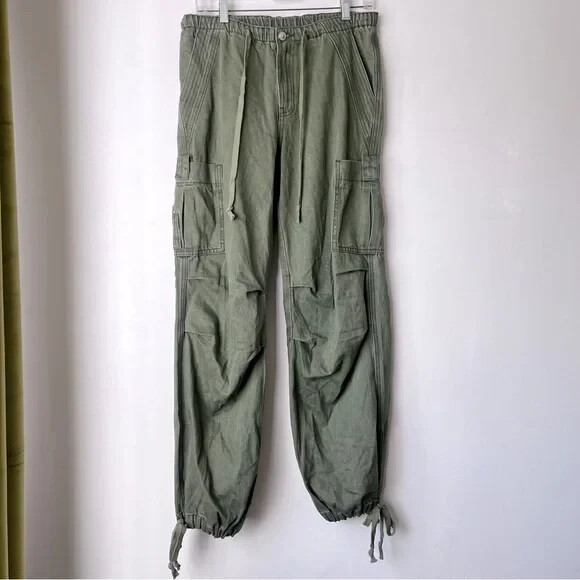 Princess Polly Olive Green Cargo Drawstring Waist Pants 4