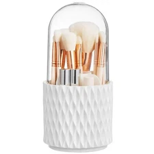 Makeup Brush Holder. 360 Rotating Cosmetics MakeUp Brush Organizer Storage w/lid