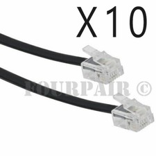 10 Pack Lot - 10ft Telephone Line Cord Cable 6P6C RJ12 RJ11 DSL Fax Phone Black