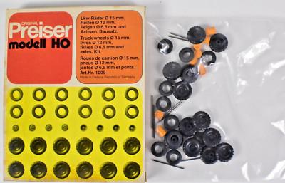 PREISER 1009 1:87 LKW - 12x 15mm & 12X 12mm REIFEN + PASSENDE NABEN & ACHSEN