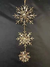 New Pottery Barn Set of 3 Hanging Jeweled Snowflake Christmas Tree Ornaments NWT