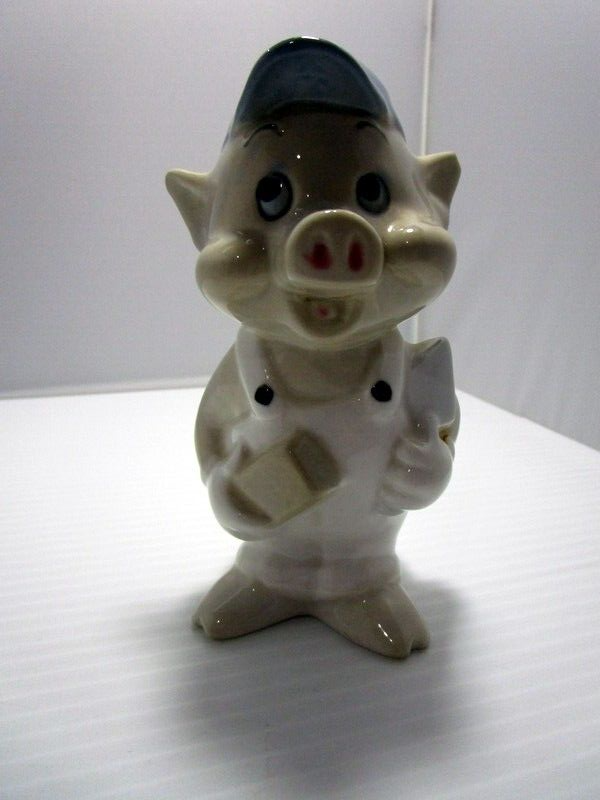 Vtg Walt Disney Three Little Pigs Porcelain Figurine Holding A Brick & Shovel