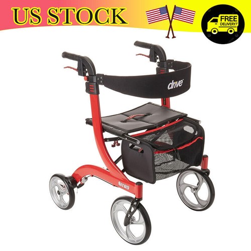Rolling Walker w/ Seat 4-Wheel w/ Storage Pouch Folding Large 10" Front Casters