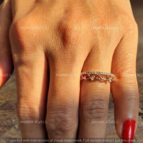 0.50 ctw Round Cut Moissanite Floral Wedding Band Ring 14K Rose Gold Plated - Image 2 of 4