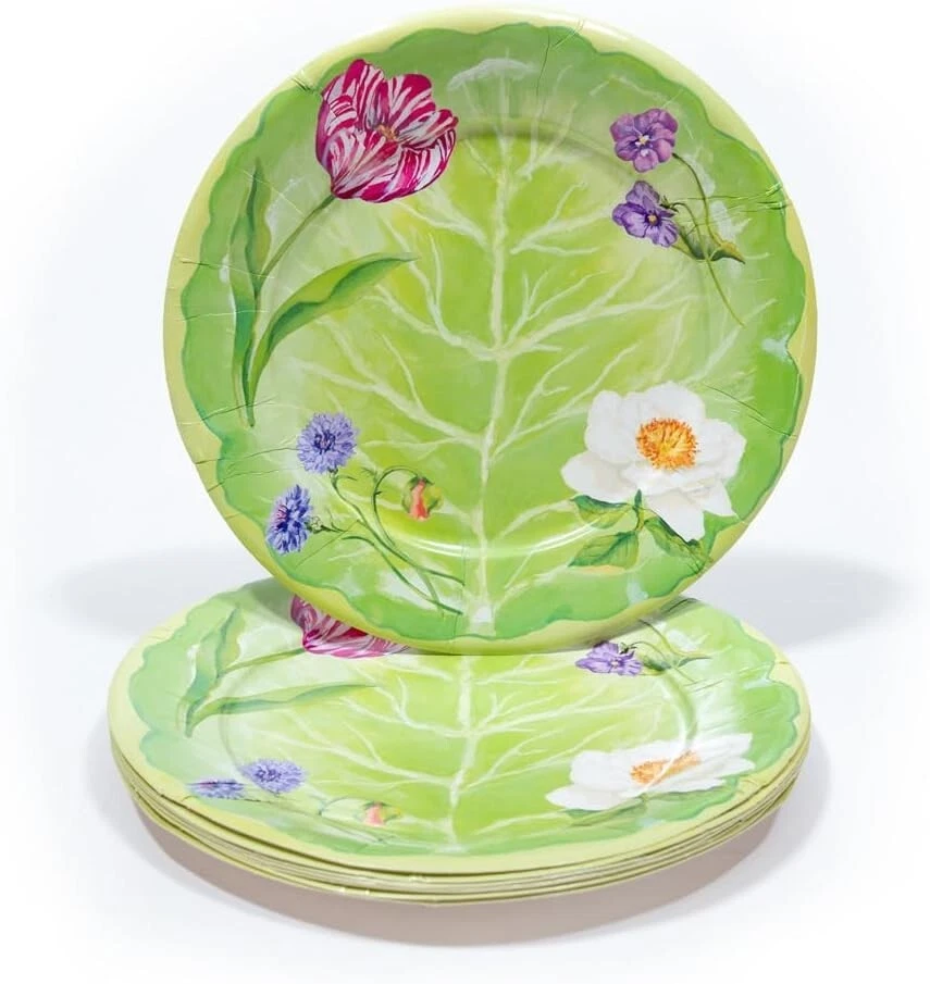 Caspari Round Paper Dinner Plates, Floral Majolica - 2 Packs (18410DP) - Image 3 of 3