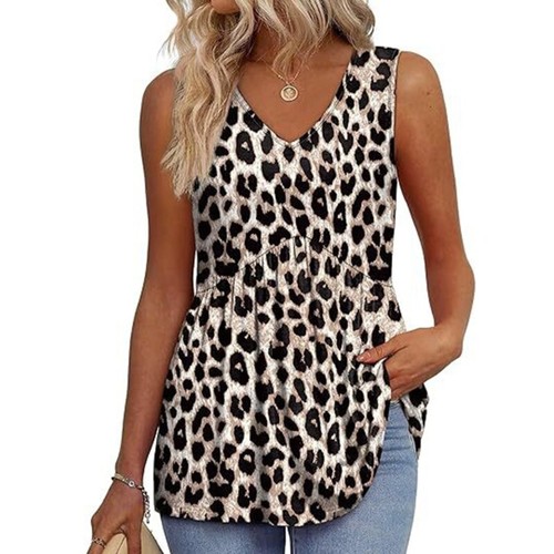 Women Sleeveless V Neck Tunics Shirt Eyelet Ruffle Babydoll Peplum Tank Tops - Picture 20 of 48